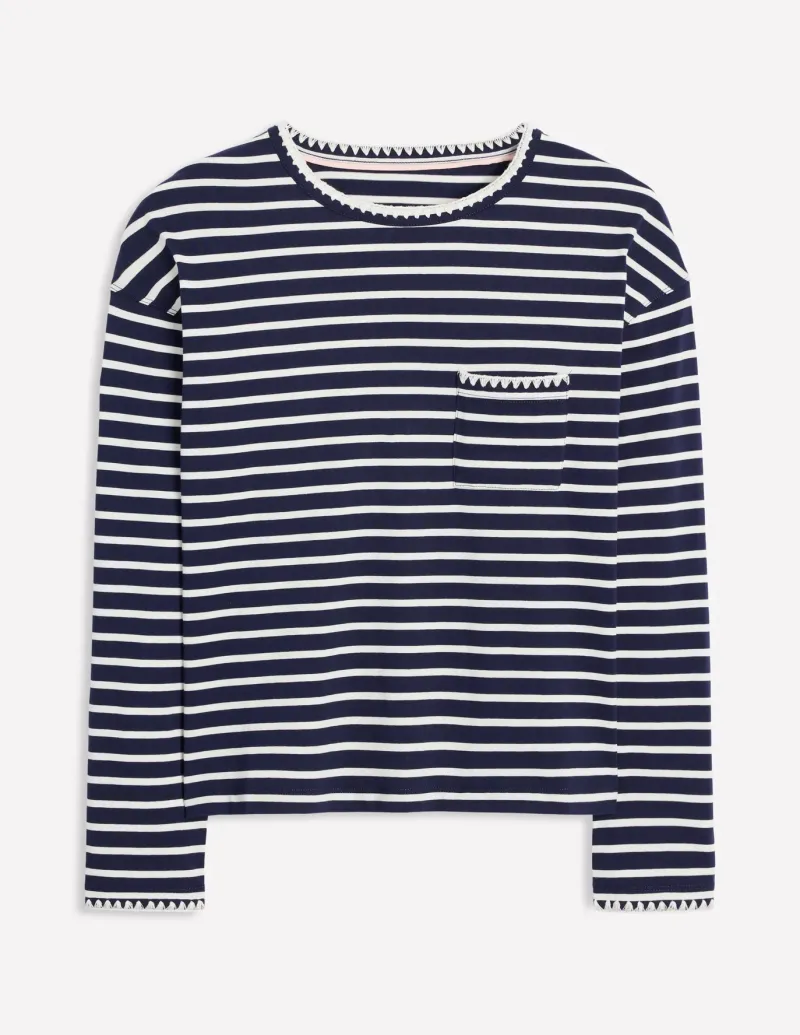 T-Shirts & Tanks | Tops & Blouses-Boden Blanket Stitch Boxy Top-Navy, Ivory Navy,Ivory