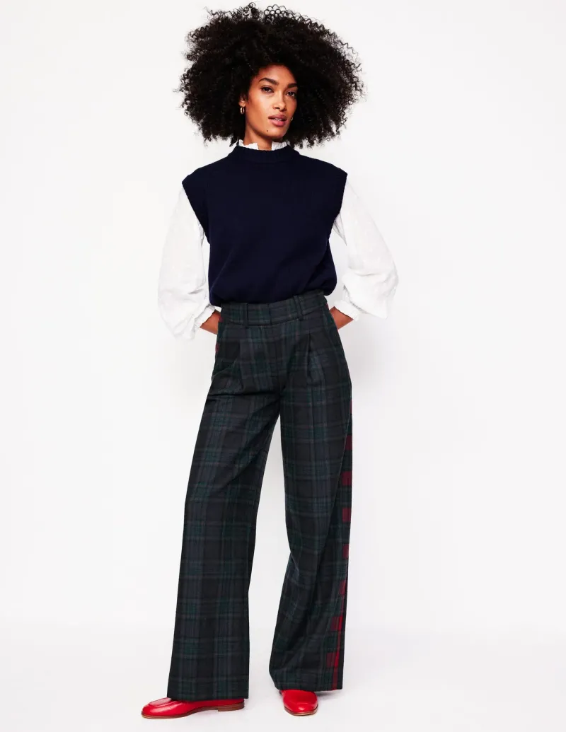 Pants-Boden Chiswick Wool Blend Pants-Navy and Green Check NavyandGreenCheck