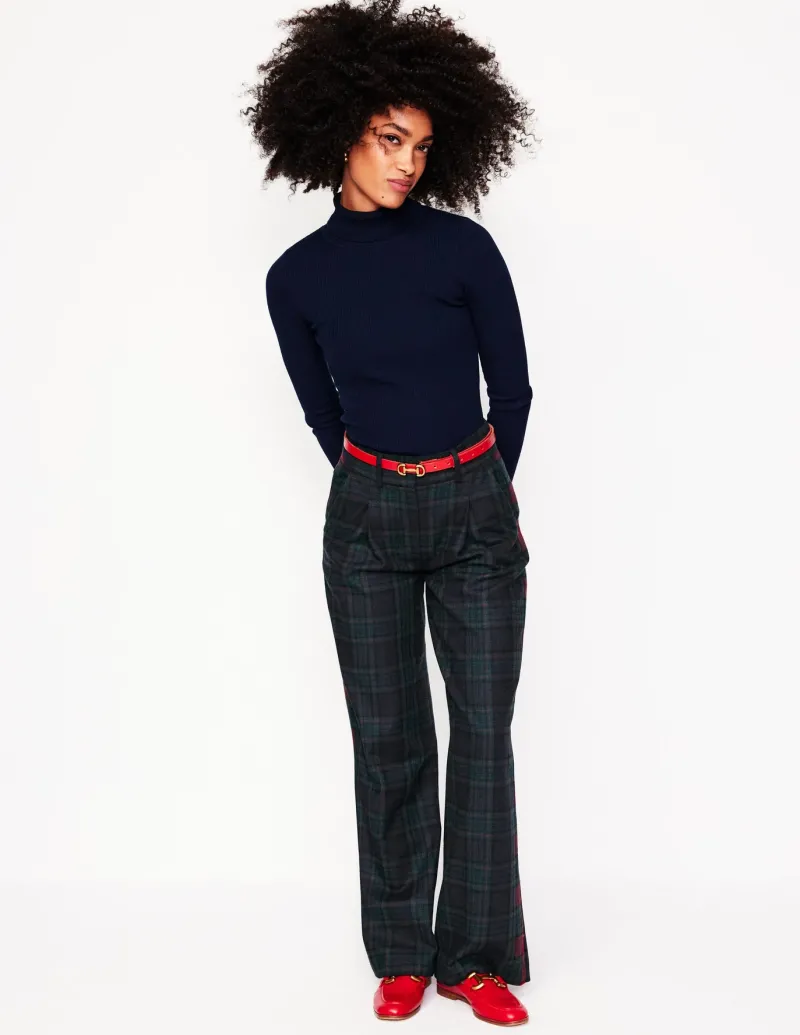 Pants-Boden Chiswick Wool Blend Pants-Navy and Green Check NavyandGreenCheck