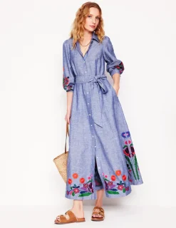 Dresses & Jumpsuits | Maxi-Boden Clara Linen Blend Shirt Dress-Blue Chambray, Embroidered BlueChambray,Embroidered