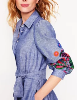 Dresses & Jumpsuits | Maxi-Boden Clara Linen Blend Shirt Dress-Blue Chambray, Embroidered BlueChambray,Embroidered