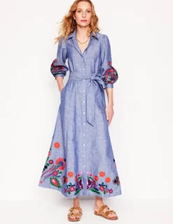 Dresses & Jumpsuits | Maxi-Boden Clara Linen Blend Shirt Dress-Blue Chambray, Embroidered BlueChambray,Embroidered
