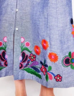 Dresses & Jumpsuits | Maxi-Boden Clara Linen Blend Shirt Dress-Blue Chambray, Embroidered BlueChambray,Embroidered