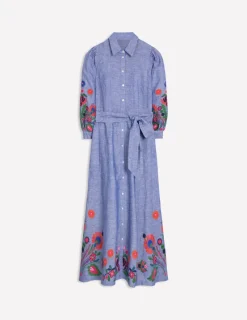 Dresses & Jumpsuits | Maxi-Boden Clara Linen Blend Shirt Dress-Blue Chambray, Embroidered BlueChambray,Embroidered