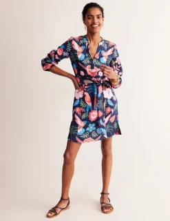 Dresses & Jumpsuits-Boden Cleo Tie Waist Linen Dress-Multi, Tropic Parrot Multi,TropicParrot