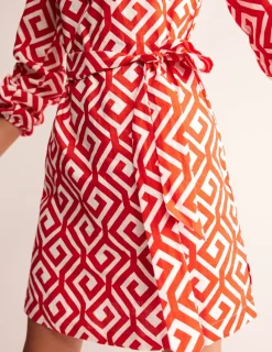 Dresses & Jumpsuits-Boden Cleo Tie Waist Linen Dress-Flame Scarlet, Maze FlameScarlet,Maze