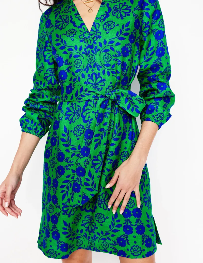 Dresses & Jumpsuits-Boden Cleo Tie Waist Linen Dress-Aleo, Structured Meadow Aleo,StructuredMeadow