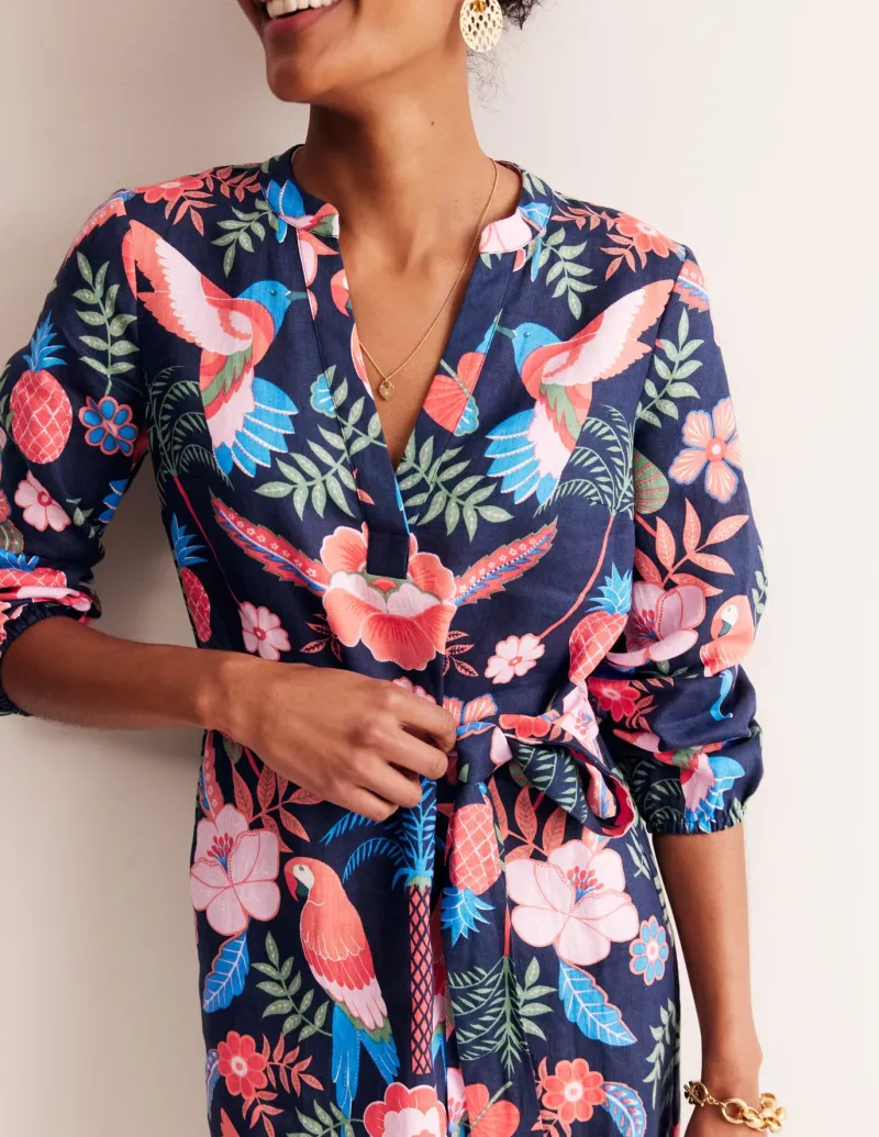Dresses & Jumpsuits-Boden Cleo Tie Waist Linen Dress-Multi, Tropic Parrot Multi,TropicParrot