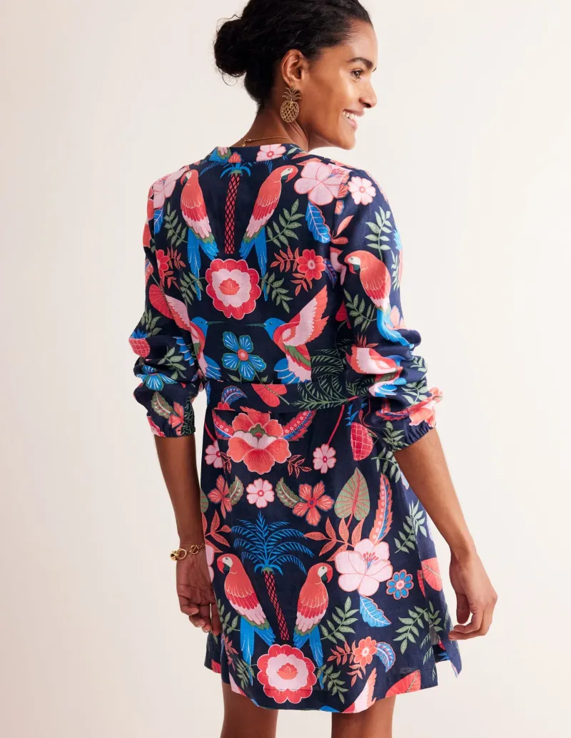 Dresses & Jumpsuits-Boden Cleo Tie Waist Linen Dress-Multi, Tropic Parrot Multi,TropicParrot