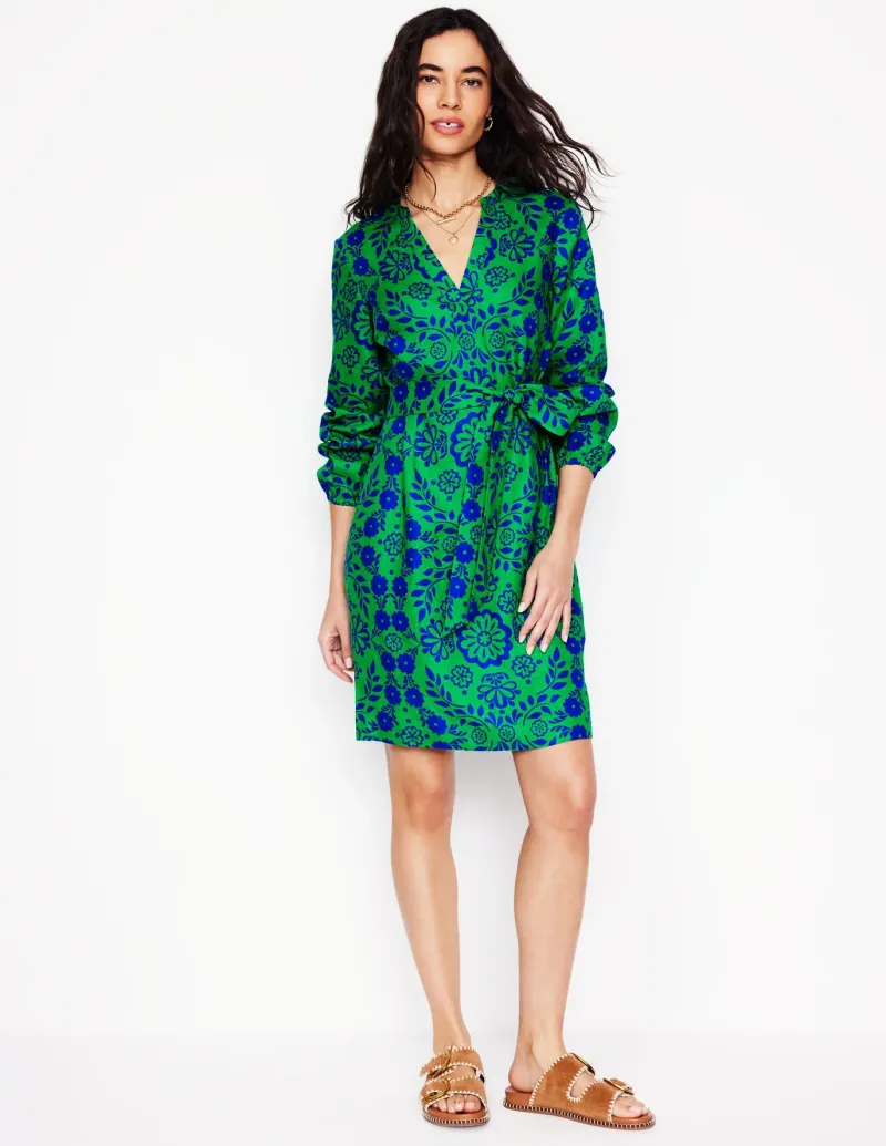 Dresses & Jumpsuits-Boden Cleo Tie Waist Linen Dress-Aleo, Structured Meadow Aleo,StructuredMeadow