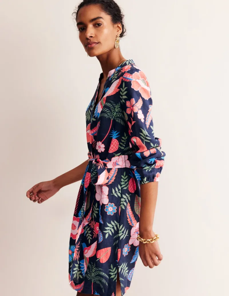 Dresses & Jumpsuits-Boden Cleo Tie Waist Linen Dress-Multi, Tropic Parrot Multi,TropicParrot