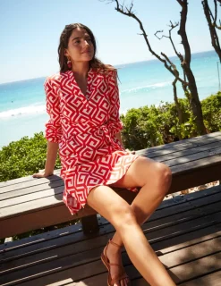 Dresses & Jumpsuits-Boden Cleo Tie Waist Linen Dress-Flame Scarlet, Maze FlameScarlet,Maze