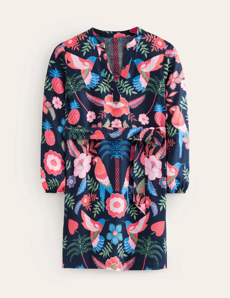 Dresses & Jumpsuits-Boden Cleo Tie Waist Linen Dress-Multi, Tropic Parrot Multi,TropicParrot