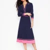 Dresses & Jumpsuits | Midi-Boden Collared Pleated Knitted Dress-Navy/Pink Colourblock Navy/PinkColourblock