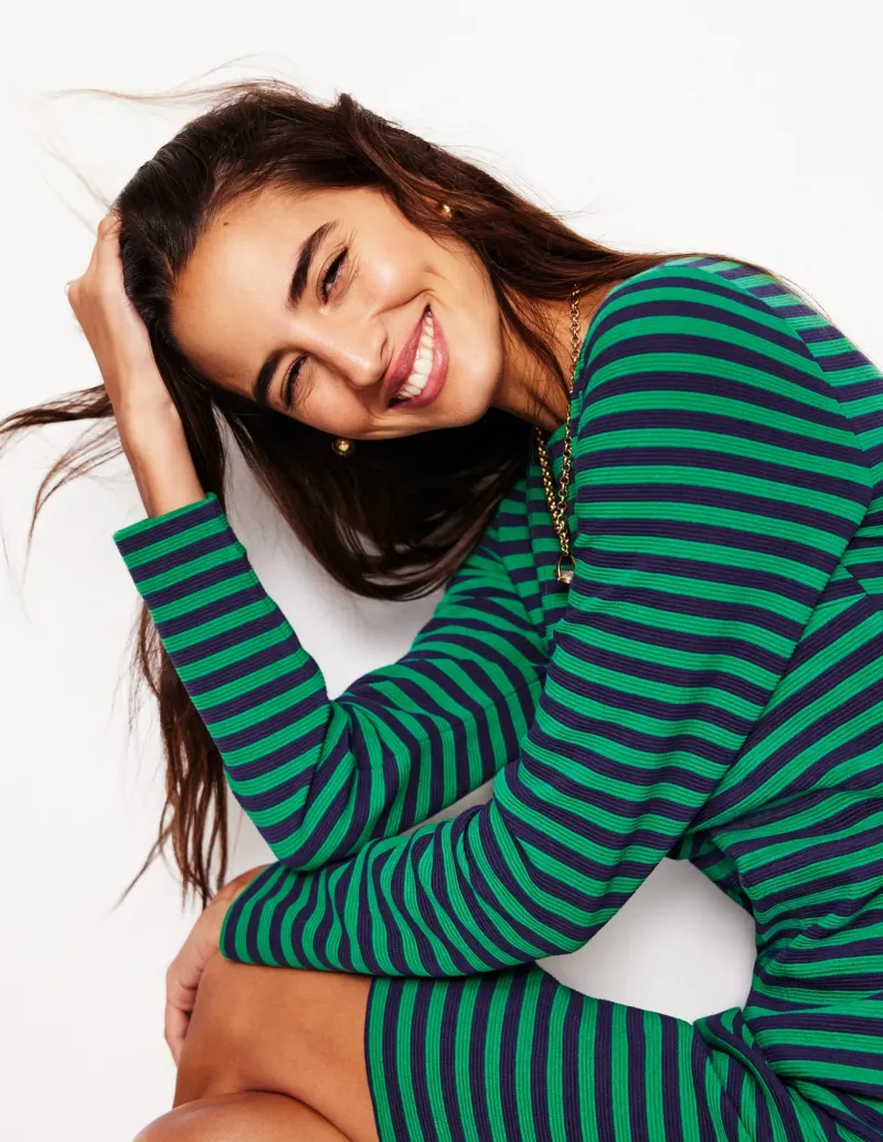 Dresses & Jumpsuits | Petite Dresses-Boden Cornelia Ottoman Dress-Rich Emerald, Navy Stripe RichEmerald,NavyStripe