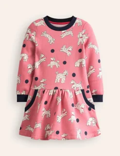 Dresses-Boden Cosy Printed Sweatshirt Dress-Almond Pink Poodles AlmondPinkPoodles