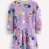 Dresses-Boden Cosy Printed Sweatshirt Dress-Aster Purple Flower Cat AsterPurpleFlowerCat