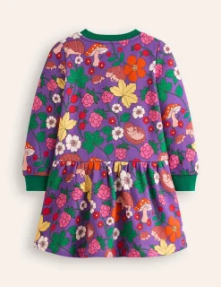 Dresses-Boden Cosy Printed Sweatshirt Dress-Pansy Purple Hedgehogs PansyPurpleHedgehogs