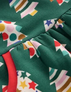 Dresses-Boden Cosy Printed Sweatshirt Dress-Jewel Green Christmas Trees JewelGreenChristmasTrees