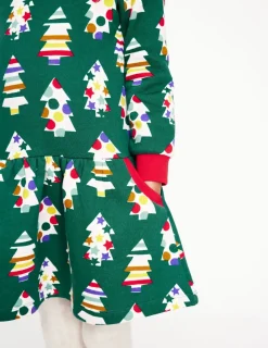 Dresses-Boden Cosy Printed Sweatshirt Dress-Jewel Green Christmas Trees JewelGreenChristmasTrees