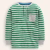 Tops, T-Shirts & Polos-Boden Cosy Waffle Henley T-Shirt-Highland Green and Grey Marl HighlandGreenandGreyMarl
