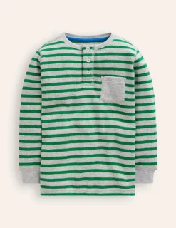 Tops, T-Shirts & Polos-Boden Cosy Waffle Henley T-Shirt-Highland Green and Grey Marl HighlandGreenandGreyMarl