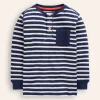 Tops, T-Shirts & Polos-Boden Cosy Waffle Henley T-Shirt-College Navy and Ivory Stripe CollegeNavyandIvoryStripe