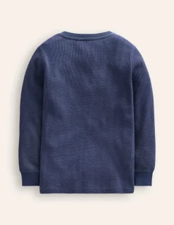 Tops, T-Shirts & Polos-Boden Cosy Waffle Henley T-Shirt-College Navy Marl CollegeNavyMarl