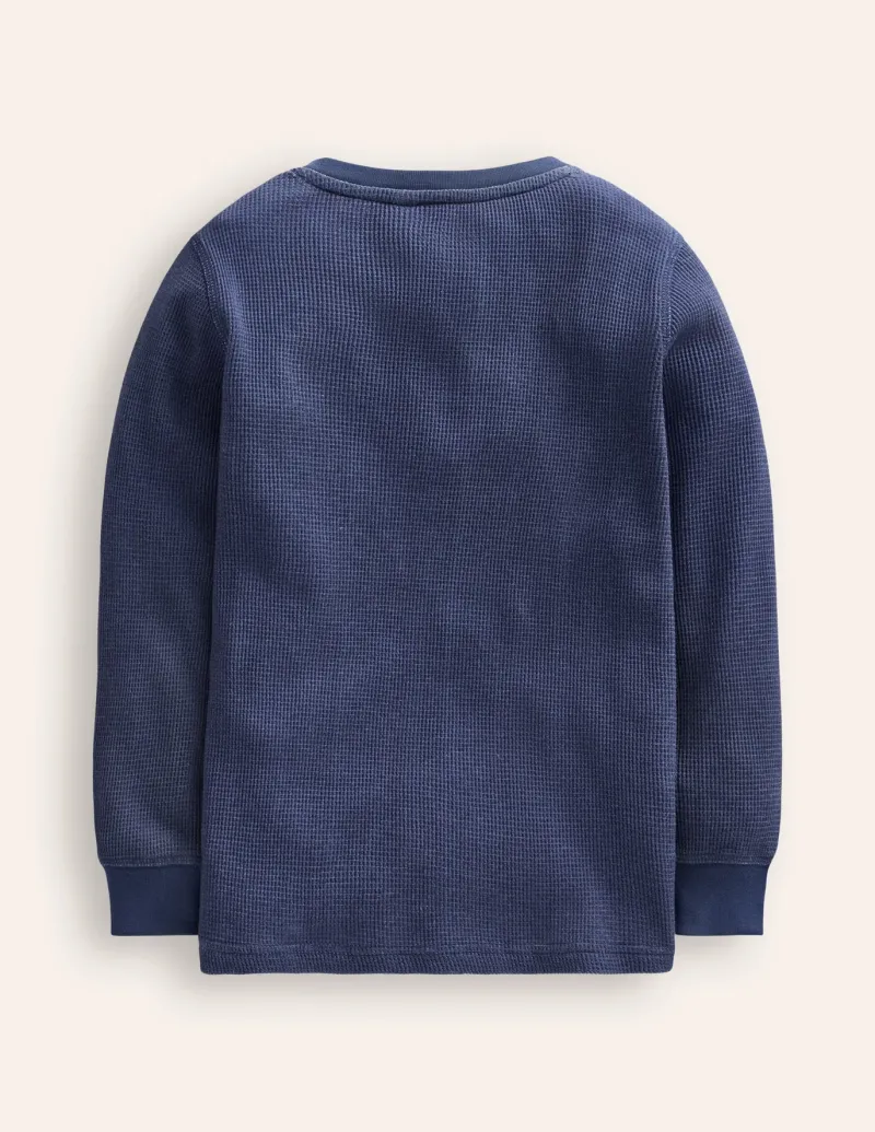 Tops, T-Shirts & Polos-Boden Cosy Waffle Henley T-Shirt-College Navy Marl CollegeNavyMarl