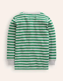Tops, T-Shirts & Polos-Boden Cosy Waffle Henley T-Shirt-Highland Green and Grey Marl HighlandGreenandGreyMarl