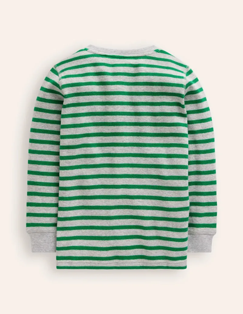 Tops, T-Shirts & Polos-Boden Cosy Waffle Henley T-Shirt-Highland Green and Grey Marl HighlandGreenandGreyMarl