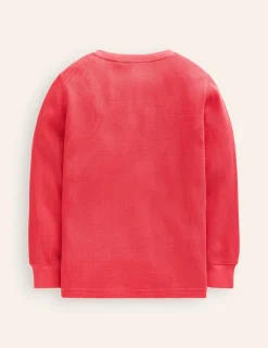 Tops, T-Shirts & Polos-Boden Cosy Waffle Henley T-Shirt-Jam Red JamRed