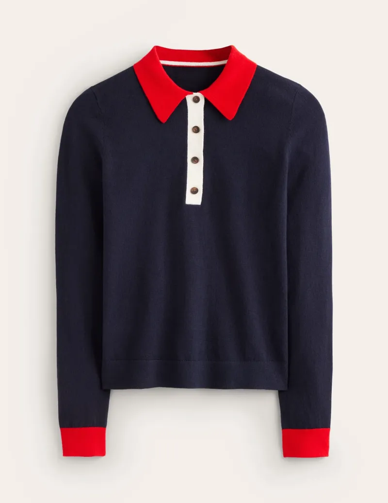 Sweaters & Cardigans-Boden Cotton Blend Henley Sweater- Navy