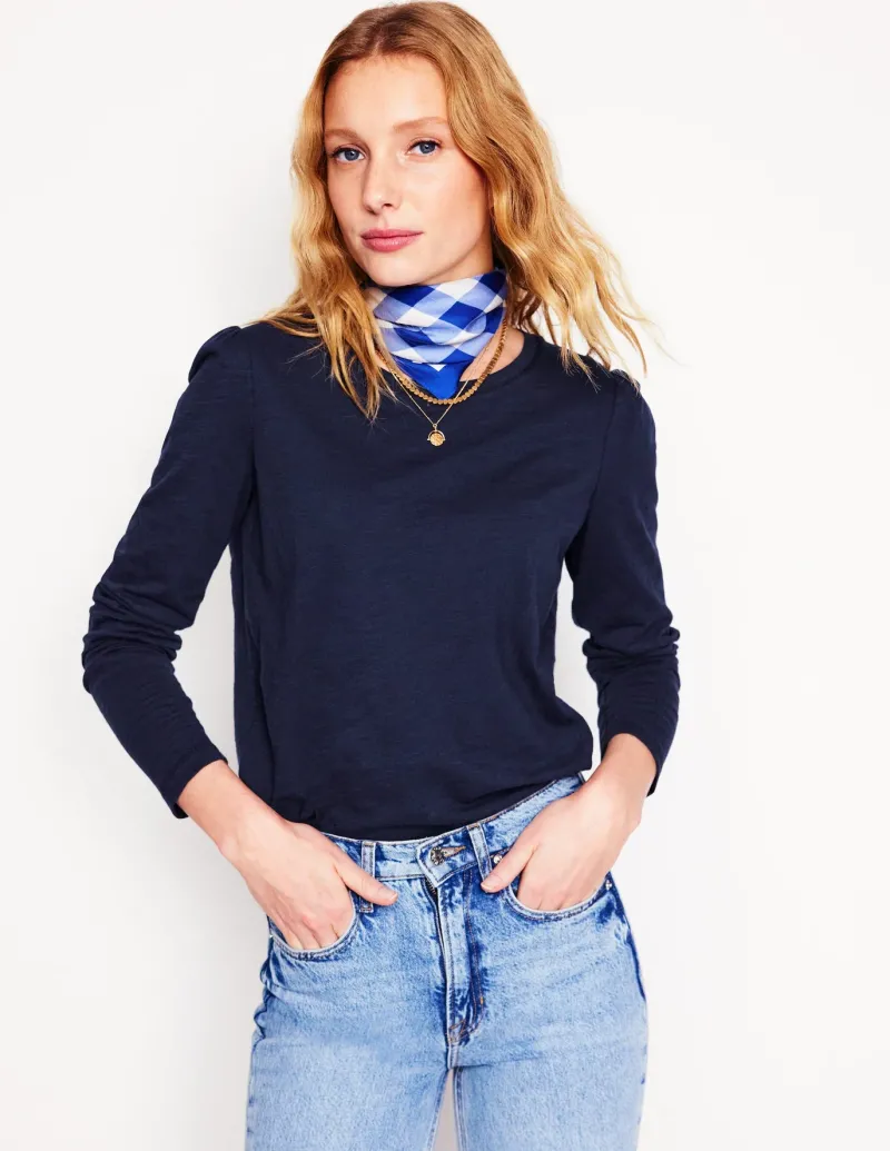 T-Shirts & Tanks | Tops & Blouses-Boden Cotton Crew Long Sleeve Top- Navy