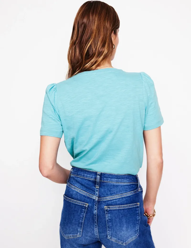 Nightwear & Lougewear | T-Shirts & Tanks-Boden Cotton Puff Sleeve T-Shirt-Duck Egg Blue DuckEggBlue