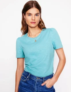 Nightwear & Lougewear | T-Shirts & Tanks-Boden Cotton Puff Sleeve T-Shirt-Duck Egg Blue DuckEggBlue