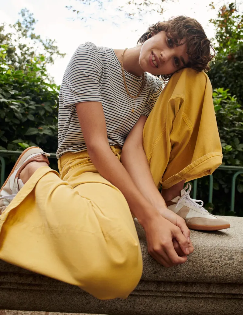 Nightwear & Lougewear | T-Shirts & Tanks-Boden Cotton Puff Sleeve T-Shirt-Ivory, Navy Stripe Ivory,NavyStripe