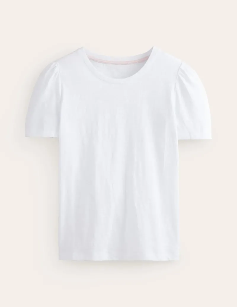 Nightwear & Lougewear | T-Shirts & Tanks-Boden Cotton Puff Sleeve T-Shirt- White