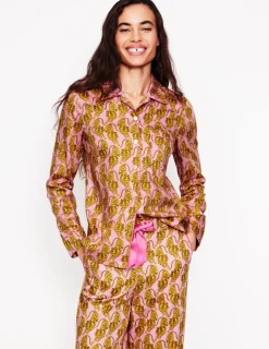 Nightwear & Lougewear-Boden Cotton Sateen Pajama Shirt-Ceylon Yellow, Tiger CeylonYellow,Tiger