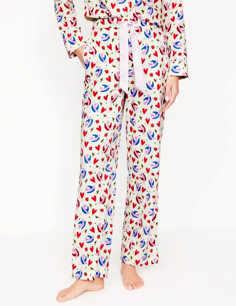 Nightwear & Lougewear-Boden Cotton Sateen Pajama Trousers-Ivory, Heart Flutter Ivory,HeartFlutter