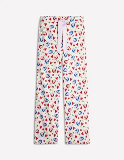 Nightwear & Lougewear-Boden Cotton Sateen Pajama Trousers-Ivory, Heart Flutter Ivory,HeartFlutter