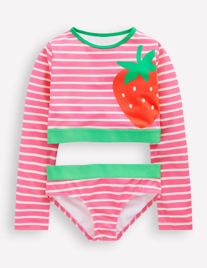 Swimwear & Beachwear-Boden Cropped Rash Vest Set-Strawberry Stripe StrawberryStripe