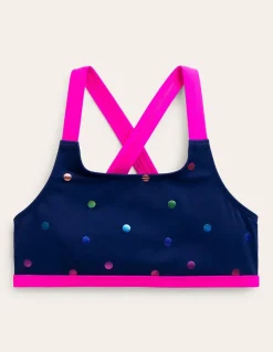 Swimwear & Beachwear-Boden Cross-back Bikini Top-Navy Rainbow Confetti Spot NavyRainbowConfettiSpot