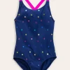 Swimwear & Beachwear-Boden Cross-Back Printed Swimsuit-Navy, Rainbow Foil Confetti Navy,RainbowFoilConfetti