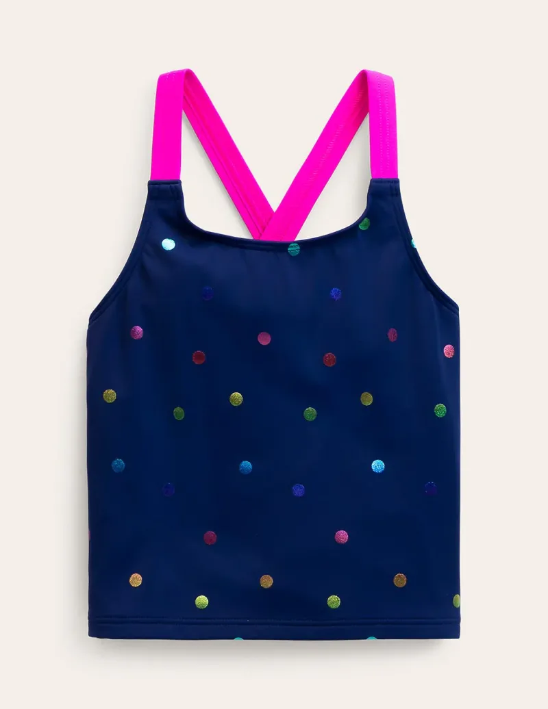 Swimwear & Beachwear-Boden Cross-Back Tankini Top-Navy Rainbow Confetti Spot NavyRainbowConfettiSpot