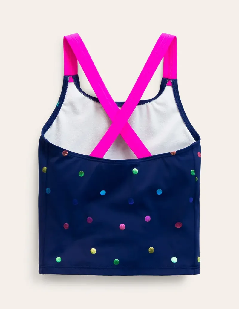 Swimwear & Beachwear-Boden Cross-Back Tankini Top-Navy Rainbow Confetti Spot NavyRainbowConfettiSpot