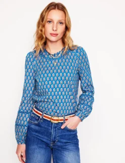 T-Shirts & Tanks | Tops & Blouses-Boden Daisy Long Sleeve Top-Gallery Blue, Camellia Stamp GalleryBlue,CamelliaStamp