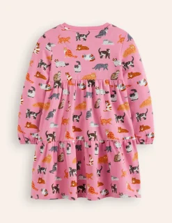 Dresses-Boden Dixie Tiered Sweatshirt Dress-Formica Pink Cats FormicaPinkCats