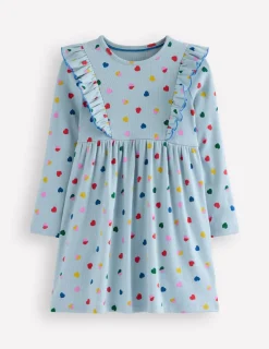 Dresses-Boden Doris Ruffle Rib Jersey Dress-Vintage Blue Confetti Heart VintageBlueConfettiHeart