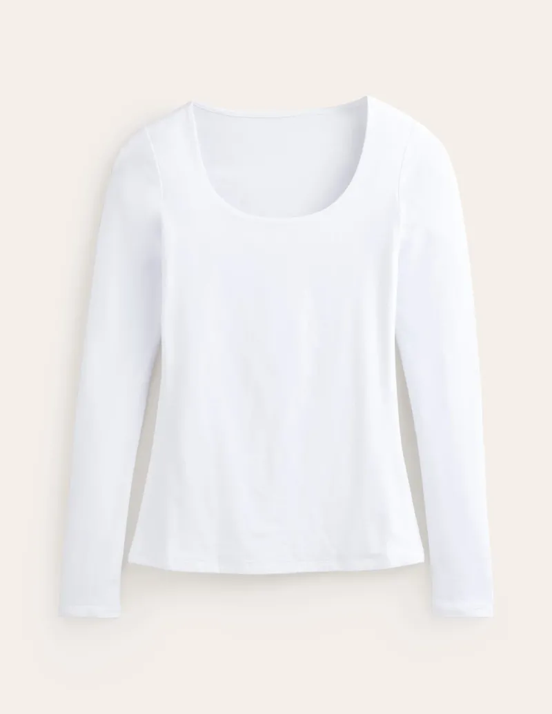 T-Shirts & Tanks | Tops & Blouses-Boden Double Layer Scoop Long Sleeve- White